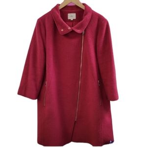 LOFT Red/Magenta Pink Asymmetrical Funnel Neck Wool Boucle Coat size XL